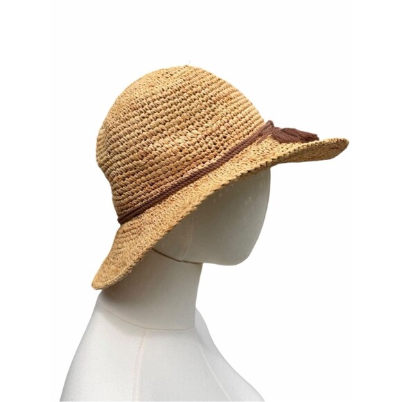 J.Crew Raffia Straw Sun Hat Tan S/M Wide Brim Tassel Trim Beach Boho Resort main image 5